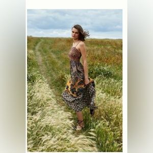 NWOT Anthropologie Bohemian Patchwork Midi Dress in Multicolor